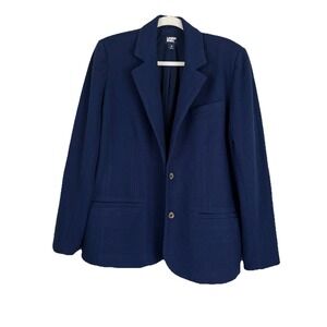 Lands End Women's 2 Button Brushed Ponte Knit Blazer Suit Navy Jacket Size 18